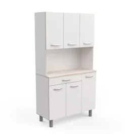 Cucina|Mobile buffet con 6 ante e 1 cassetto bianco e acacia, 101x42,3x185,3 cm