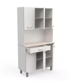 Cucina|Mobile buffet con 6 ante e 1 cassetto bianco e acacia, 101x42,3x185,3 cm