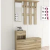 Mobili Da Ingresso-BellaHome Mobile da ingresso con specchio e appendiabiti quercia, 100x25x180 cm
