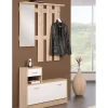 Mobili Da Ingresso-BellaHome Mobile da ingresso con specchio e appendiabiti bianco e quercia, 100x25x180 cm