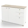 Credenze E Buffet|Mobile multiuso "izzy" 3 ante e 2 cassetti bianco opaco e quercia, 119,6x41,9x85,1 cm