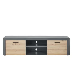 Pareti Soggiorno E Porta Tv- Mobile porta tv 2 ante grigio e quercia, 180x41,6x49 cm