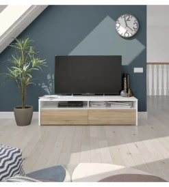 Pareti Soggiorno E Porta Tv- Mobile soggiorno porta tv "kioto" bianco e rovere