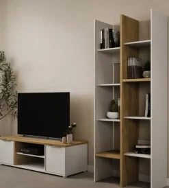 Pareti Soggiorno E Porta Tv|Mobile soggiorno porta tv 2 ante quercia e bianco 134,8x39,1x39,6 cm