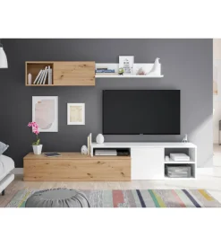 Outlet Mobile tv bianco e rovere, 220x40x44 cm Pareti Soggiorno E Porta Tv