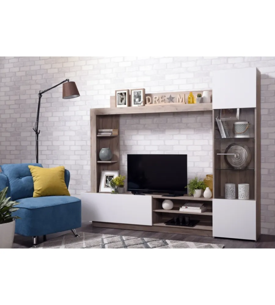 Mobile tv "torino" rovere e bianco, 204x35x174,5 cm Pareti Soggiorno E Porta Tv