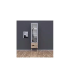 Hot Mobile vetrina "oslo" con 1 anta in vetro e 2 cassetti colore bianco e rovere Vetrine E Vetrinette