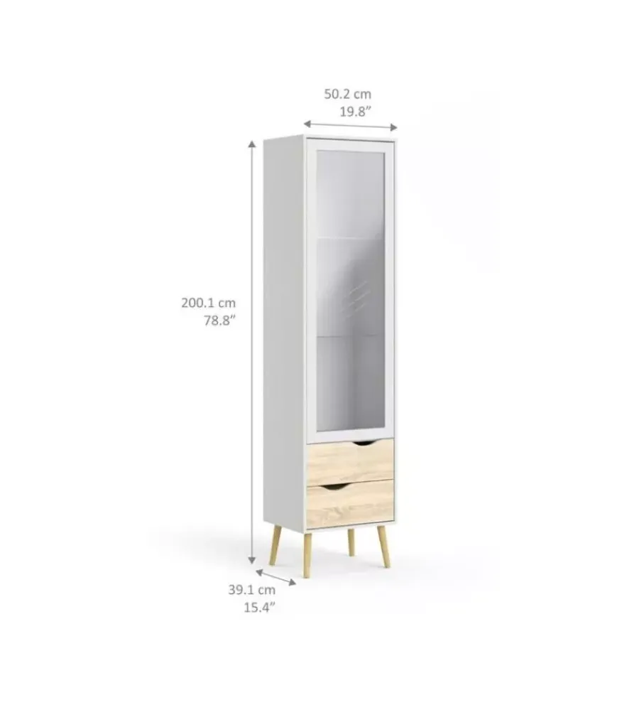 Hot Mobile vetrina "oslo" con 1 anta in vetro e 2 cassetti colore bianco e rovere Vetrine E Vetrinette
