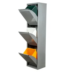 Raccolta Differenziata|Mobileco 3 secchi 18 litri acciaio grigio, 34x25x136 cm