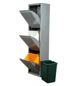 Raccolta Differenziata|Mobileco 3 secchi 18 litri acciaio grigio, 34x25x136 cm