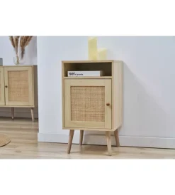 Credenze E Buffet-BellaHome Mobiletto multifunzionale con porta battente in rattan, 40x39x71 cm