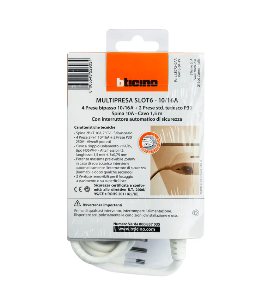 Sale Multipresa 6 pr. 2p+t 10/16a con cavo bianco - . Multiprese Ed Adattatori