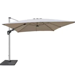 Coperture Per Esterno E Accessori- Ombrellone a braccio da esterno riviera "heliantus" con led e speaker grigio chiaro 300x400 cm