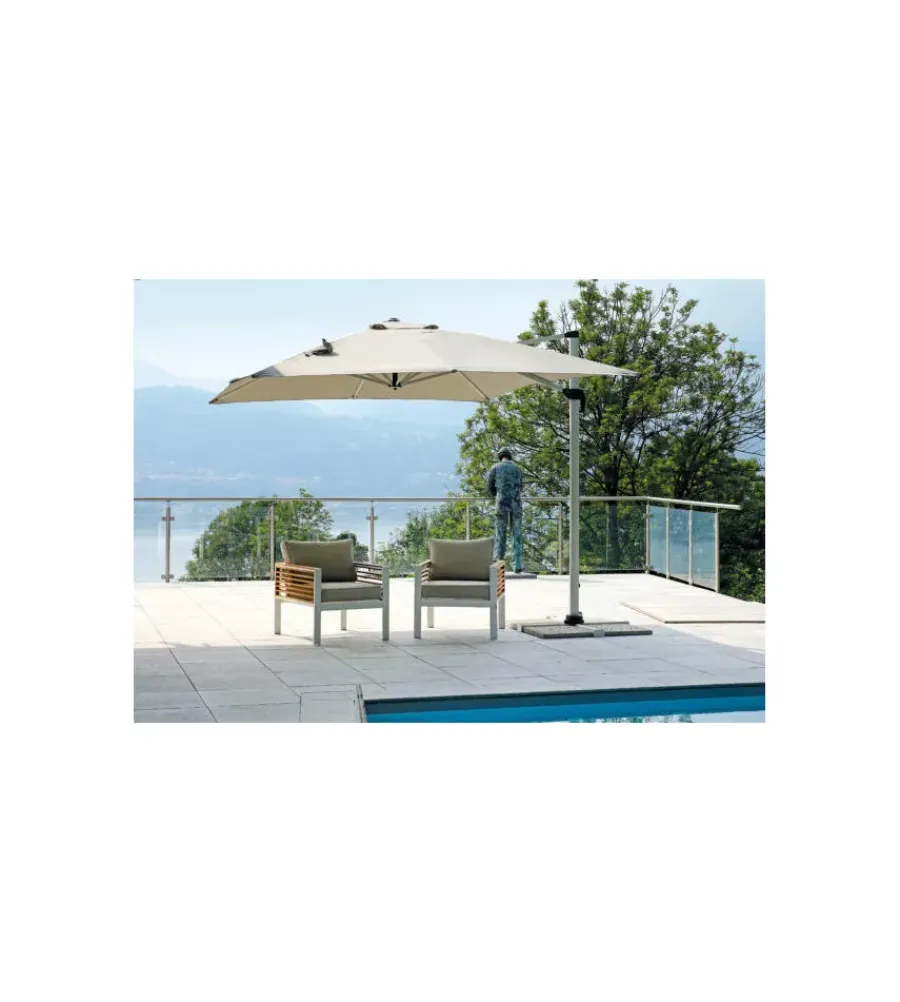 Coperture Per Esterno E Accessori|Ombrellone a braccio rettangolare solaria "california spuncrylic" in alluminio bianco e grigio 3x3 mt