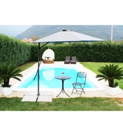 Ombrellone da giardino a braccio rotondo elica garden "zenith" in acciaio e poliestere grigio 300x300x200 cm Coperture Per Esterno E Accessori
