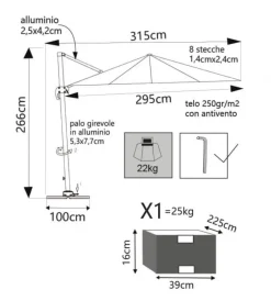 Coperture Per Esterno E Accessori|Ombrellone da giardino a braccio laterale elica garden