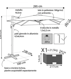 Coperture Per Esterno E Accessori- Ombrellone da giardino a braccio laterale elica garden 