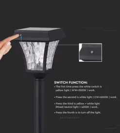 Illuminazione Per Esterno|Palo led solare  da esterno vtac nero 3000+4000+6000k