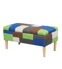 BellaHome Poltrone E Pouf|Panca contenitore "patch" in tessuto multicolore, 40x40x80 cm