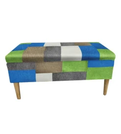 BellaHome Poltrone E Pouf|Panca contenitore "patch" in tessuto multicolore, 40x40x80 cm