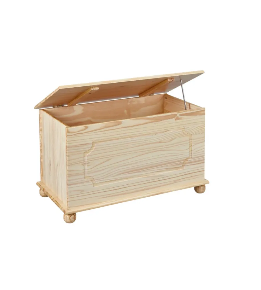 Sedie E Sgabelli- Panca contenitore in pino massello verniciato naturale, l.89x47x53