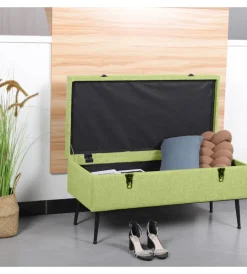 Discount Panchina contenitore "lisa" in tessuto verde, 102x44x40 cm Poltrone E Pouf