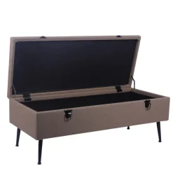 Poltrone E Pouf-BellaHome Panchina contenitore "lisa" in tessuto marrone, 102x44x40 cm