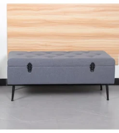 BellaHome Poltrone E Pouf|Panchina contenitore "lisa" in tessuto grigio antracite, 102x44x40 cm