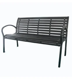 Mobili Da Giardino E Accessori-EuroGarden Panchina da esterno con braccioli in metallo effetto legno antracite 125x60x80 cm