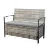 EuroGarden Mobili Da Giardino E Accessori|Panchina da esterno "maia" in metallo e pe rattan con contenitore e cuscino grigio, 118x58x87 cm