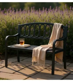 Discount Panchina da esterno solaria in ferro e ghisa antracte 2 posti 127x63x87 cm Mobili Da Giardino E Accessori