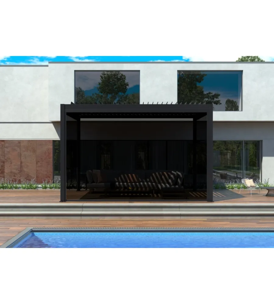 Coperture Per Esterno E Accessori|Pannello laterale avvolgibile per pergole riviera "zip screen" in textilene antracite lato 4 m
