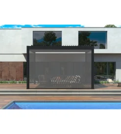 Clearance Pannello laterale avvolgibile per pergole riviera "zip screen" in textilene antracite e grigio lato 3 m Coperture Per Esterno E Accessori
