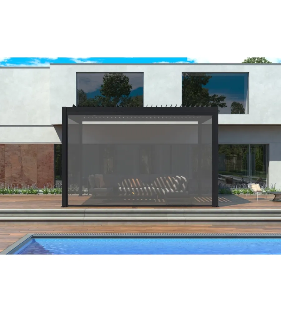 Clearance Pannello laterale avvolgibile per pergole riviera "zip screen" in textilene antracite e grigio lato 3 m Coperture Per Esterno E Accessori
