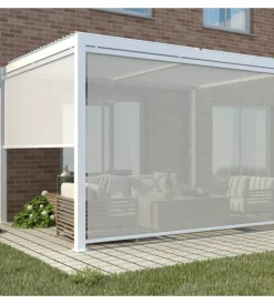 Coperture Per Esterno E Accessori|Pannello laterale per gazebo pergola bioclimatica da esterno elica garden bianco, 3x4 mt