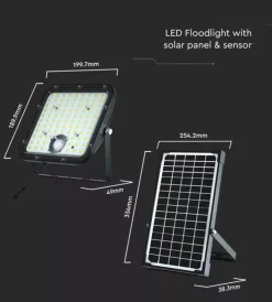 Illuminazione Per Esterno- Pannello led con ricarica solare e sensore 30w, 4000k