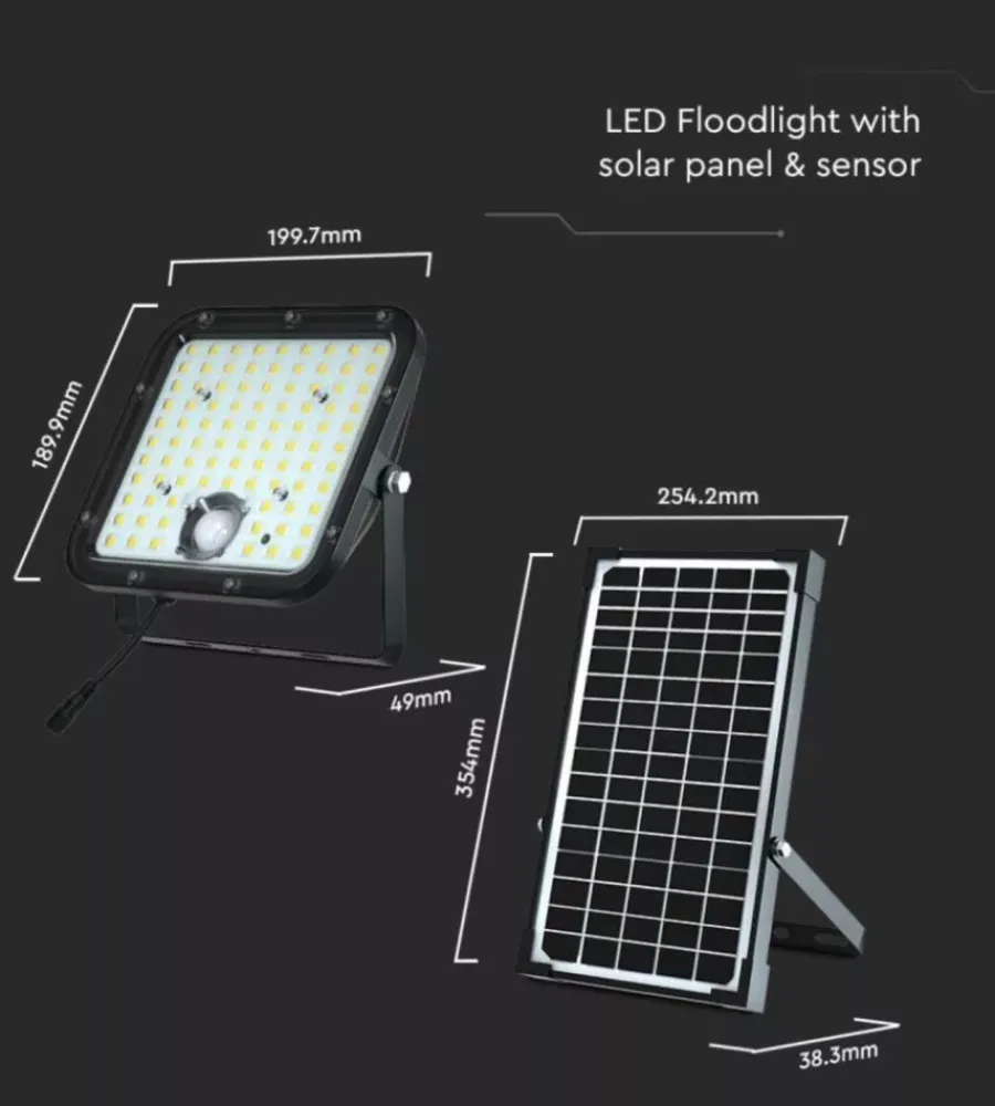 Illuminazione Per Esterno- Pannello led con ricarica solare e sensore 30w, 4000k