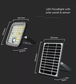 Illuminazione Per Esterno- Pannello led con ricarica solare e sensore 10w, 6400k