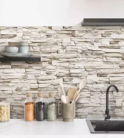 Decorazione Pareti- Paraschizzi adesivo da cucina fantasia "beige stone", 260x60 cm