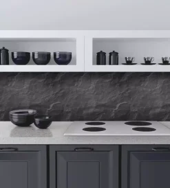 Decorazione Pareti- Paraschizzi adesivo da cucina fantasia "pietra nera", 300x60 cm