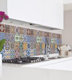 Clearance Paraschizzi adesivo da cucina fantasia "azulejos", 190x60 cm Decorazione Pareti