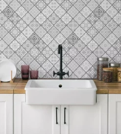 Outlet Paraschizzi adesivo da cucina fantasia "pewter tiles", 190x60 cm Decorazione Pareti
