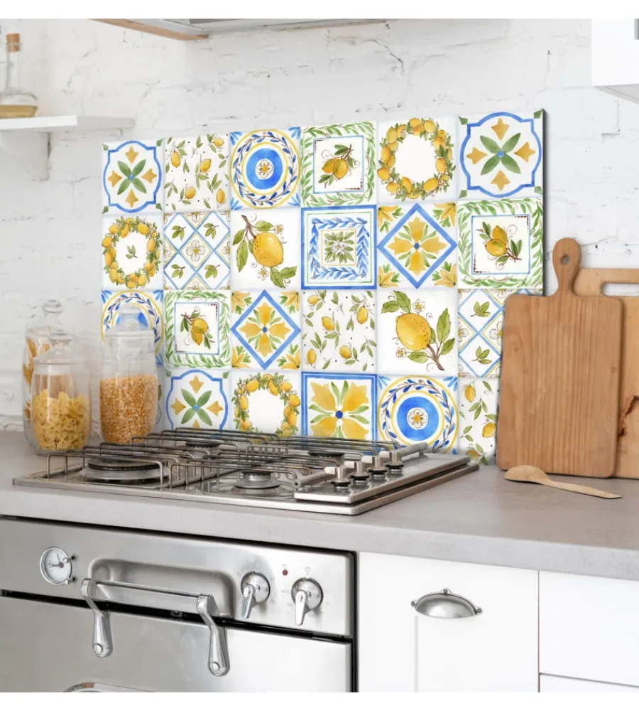 Decorazione Pareti- Paraschizzi in alluminio "lemon", 48x72 cm