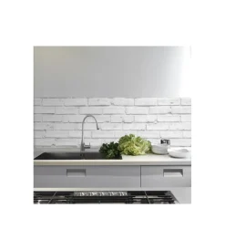 Decorazione Pareti|Paraschizzi xl "white bricks" in pvc, 180x45 cm