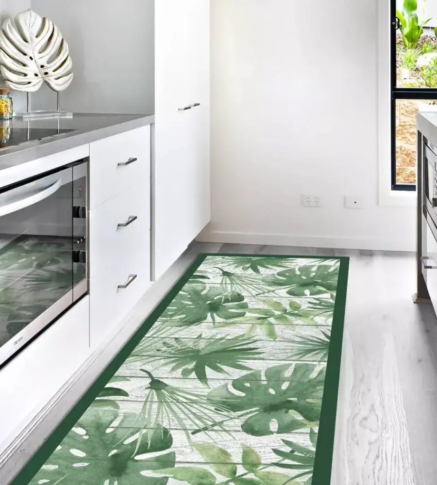 Tessile D'Arredo- Passatoia in vinile "runner" fantasia "green tropical", 120x50 cm