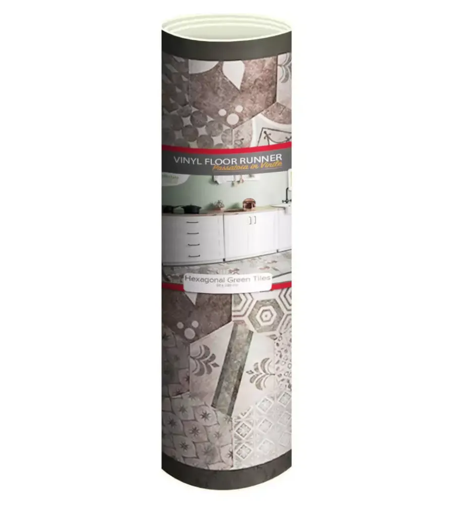 Tessile D'Arredo- Passatoia in vinile "runner" fantasia "hexagonal green tiles", 240x50 cm