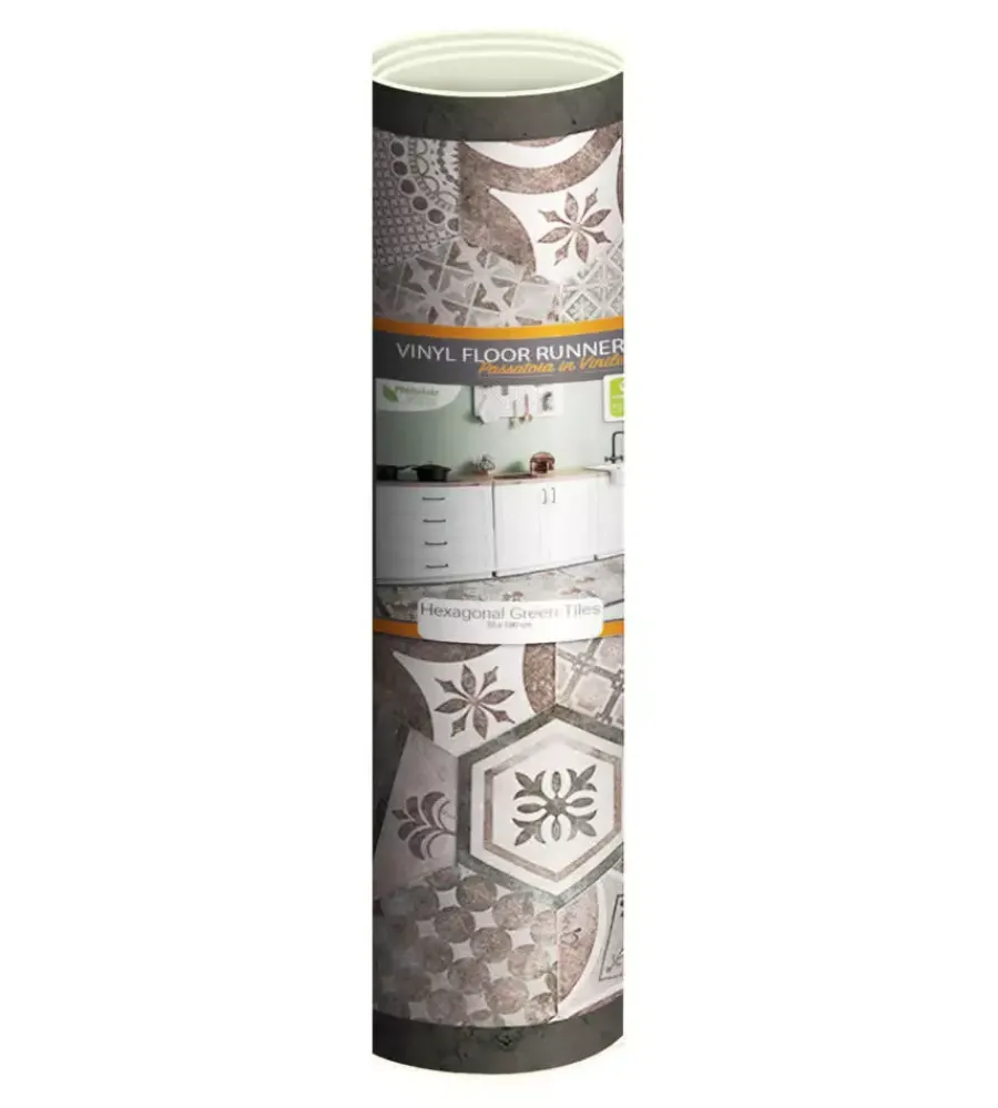 Tessile D'Arredo|Passatoia in vinile "runner" fantasia "hexagonal green tiles", 180x50 cm