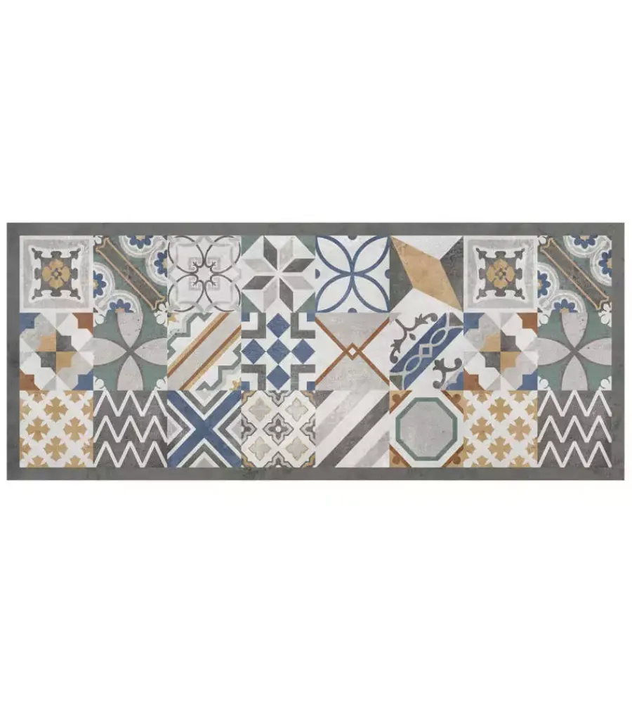 Discount Passatoia in vinile "runner" fantasia "cement tiles", 120x50 cm Tessile D'Arredo