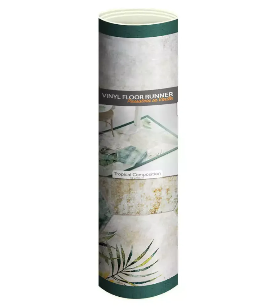 Tessile D'Arredo- Passatoia in vinile "runner" fantasia "tropical composition", 240x50 cm