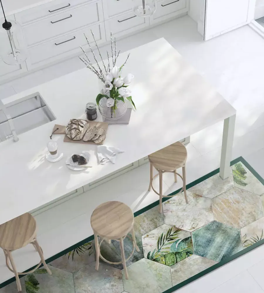 Tessile D'Arredo- Passatoia in vinile "runner" fantasia "tropical composition", 180x50 cm